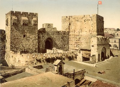 Uitzicht op de ingang van de Citadel, Jeruzalem, ca. 1880-1900 door Swiss Photographer